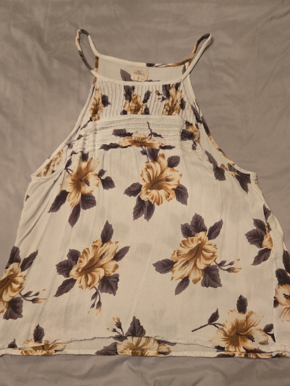 O'Neill Cream Floral High-Neck Tank with Mustard & Gray Blooms